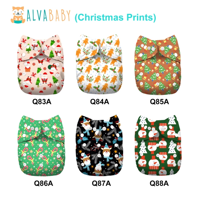 ALVABABY Christmas One Size  Printed Cloth Diaper