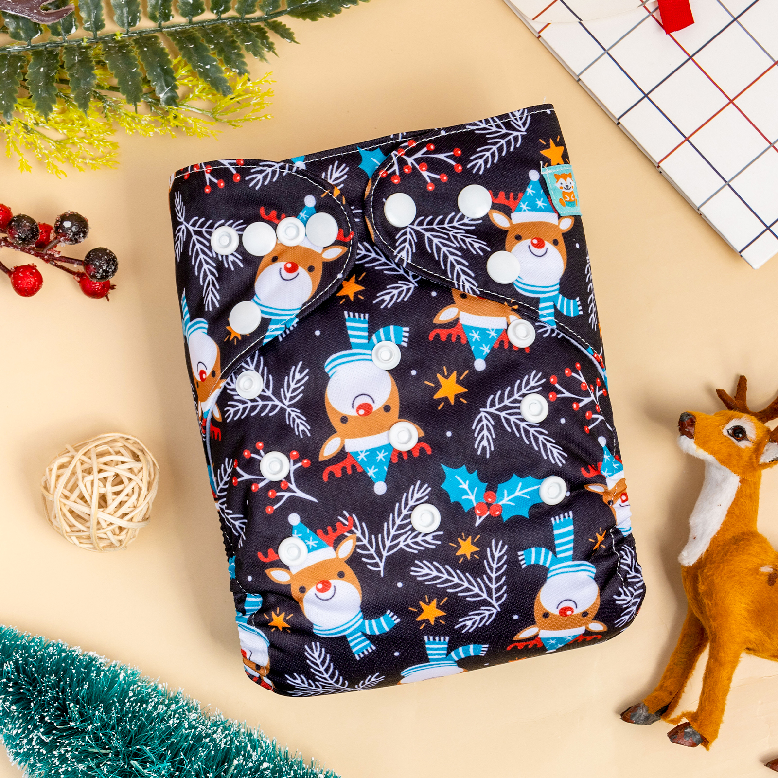 Christmas Cloth Diaper One Size Adjustable Reusable Diapers for Babies -Snowman(Q87A)