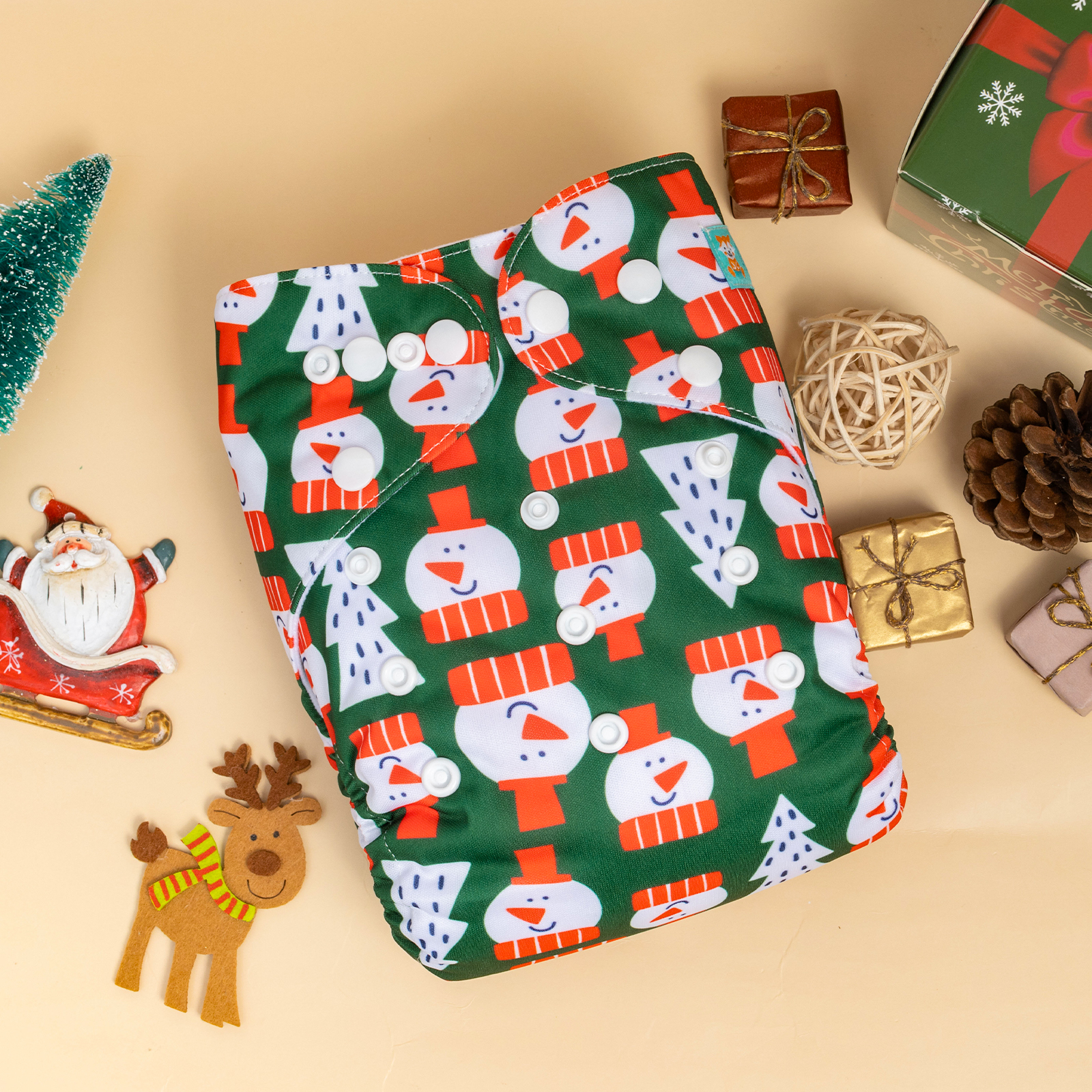 Christmas Cloth Diaper One Size Adjustable Reusable Diapers for Babies -Snowman(Q88A)