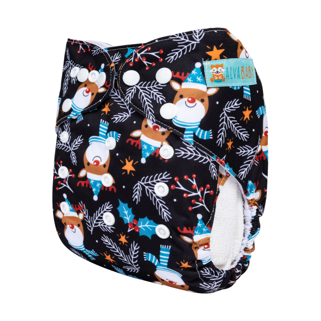 ALVABABY Christmas One Size  Printed Cloth Diaper -(Q87A)