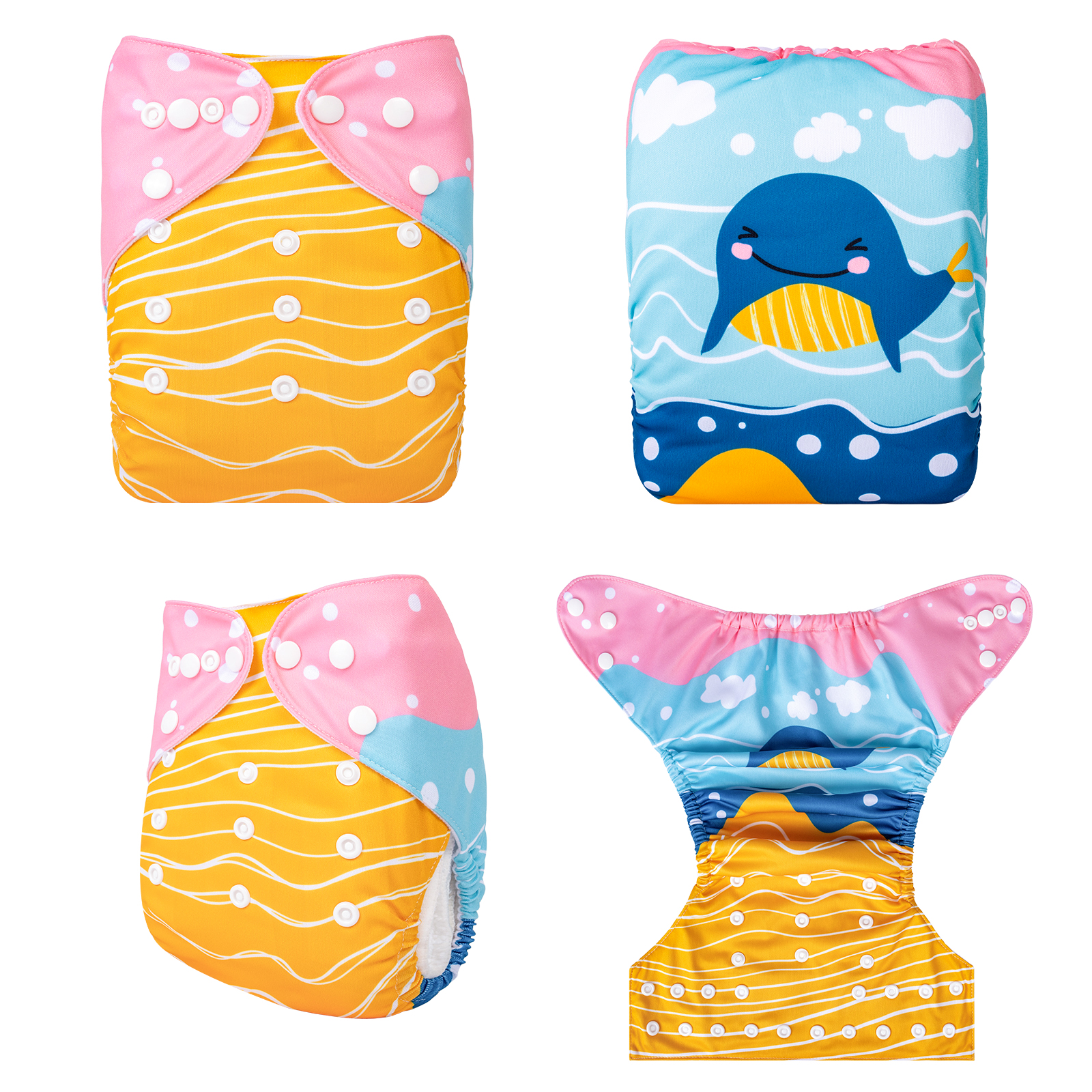 ALVABABY Positioning Cloth Diaper - One Size Adjustable Washable & Reusable Diaper for Babies and Toddlers (Dolphin, YDP211A)