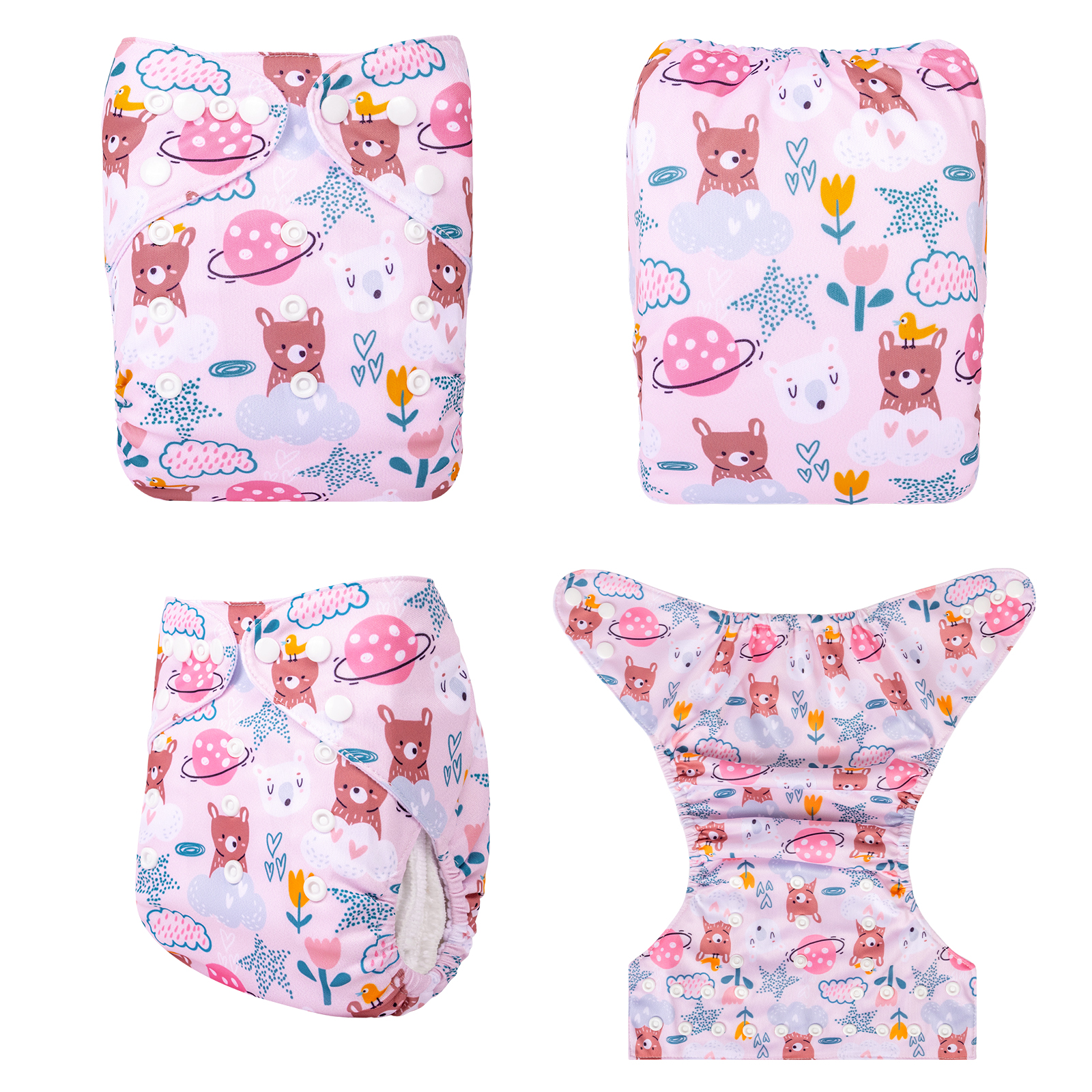 ALVABABY Positioning Cloth Diaper - One Size Adjustable Washable & Reusable Diaper for Babies and Toddlers (Bear, YDP208A)