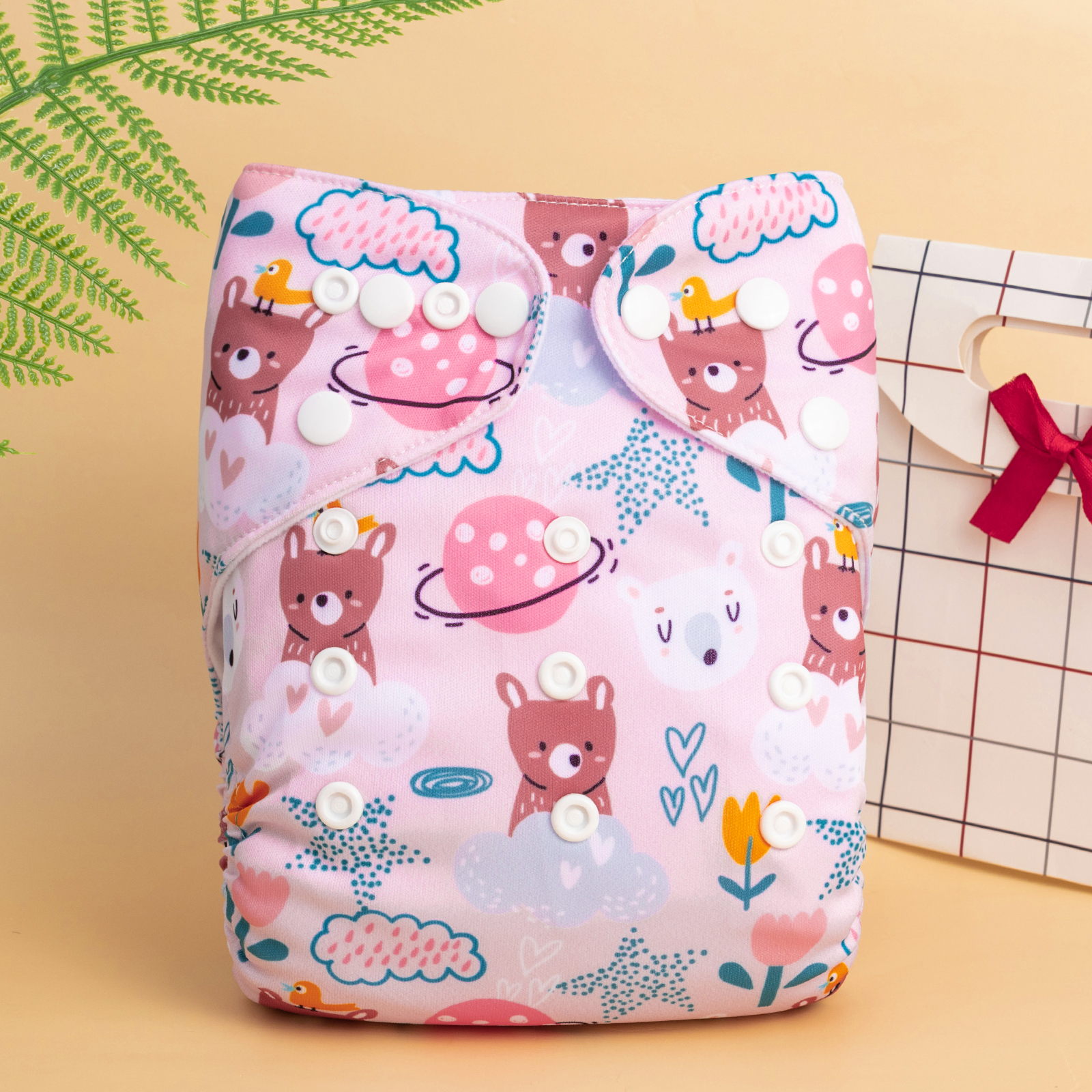 ALVABABY Positioning Cloth Diaper - One Size Adjustable Washable & Reusable Diaper for Babies and Toddlers (Bear, YDP208A)