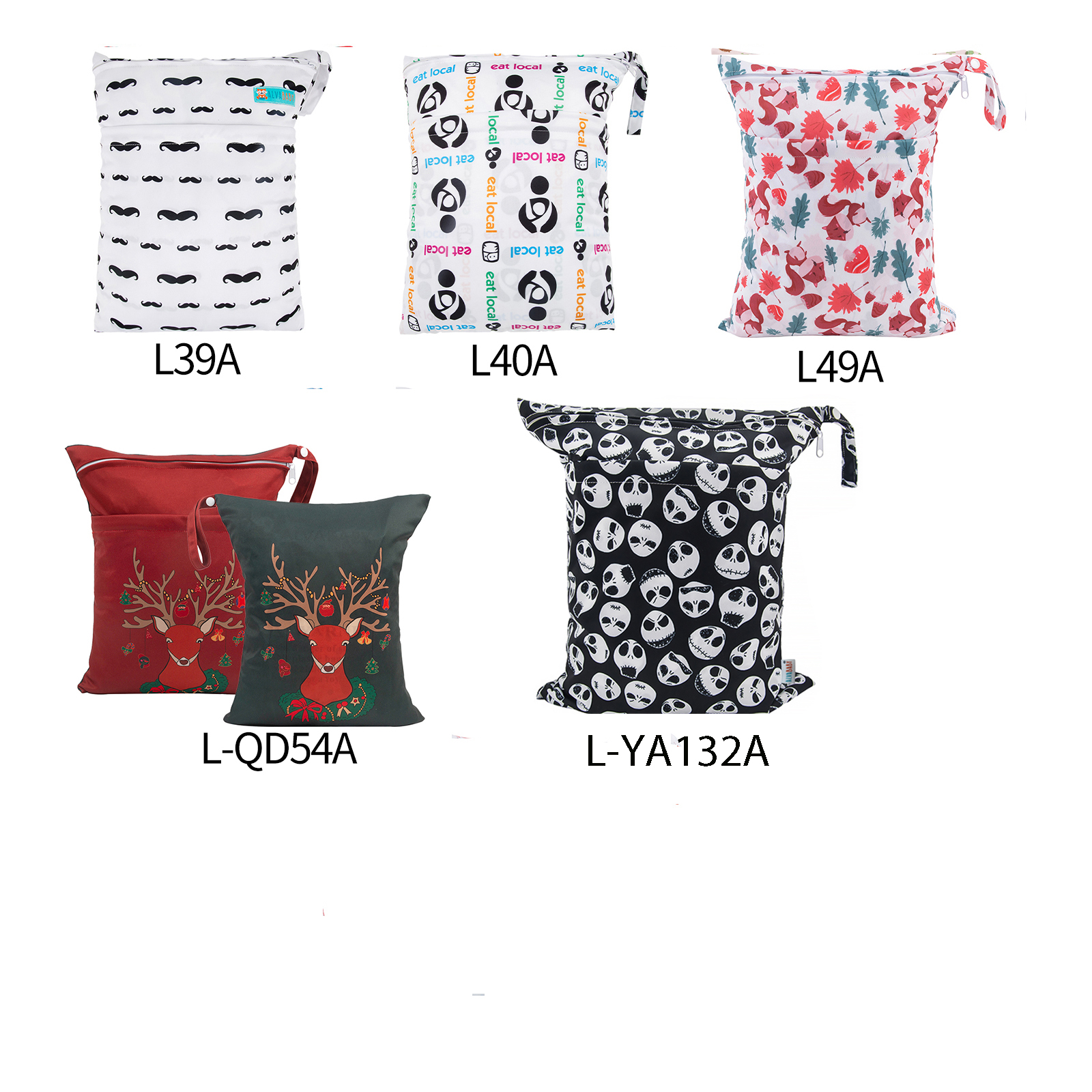 (Multi-Packs) ALVABABY Diaper Printed Wet Dry Bag with Two Zippered Pockets