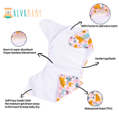 (New Arrivals)All In One Diaper with Pocket Sewn-in one 4-layer Bamboo blend insert