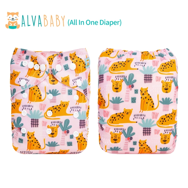 All In One Diaper with Pocket Sewn-in one 4-layer Bamboo blend insert -Cheetah (AO-ED10A)