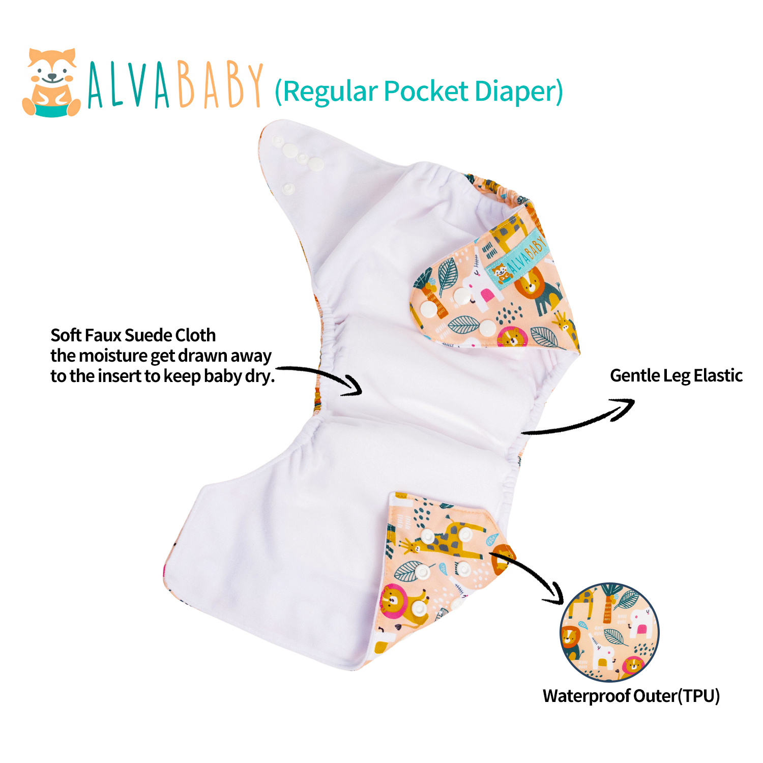 ALVABABY One Size Positioning Printed Cloth Diaper-Animals(ED09A)