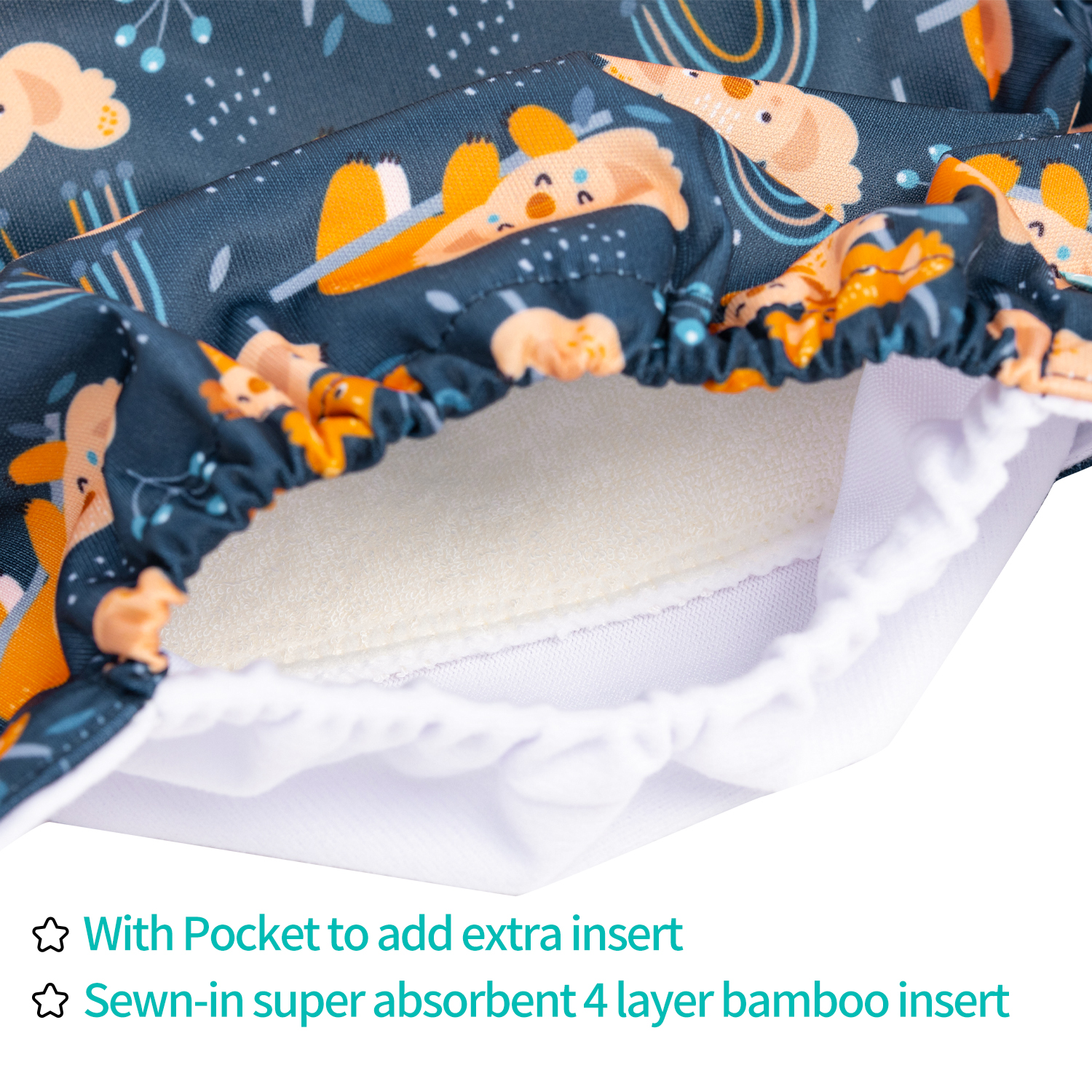 All In One Diaper with Pocket Sewn-in one 4-layer Bamboo blend insert Koala(AO-ED12A)