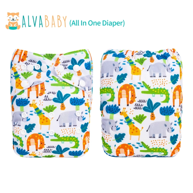 All In One Diaper with Pocket Sewn-in one 4-layer Bamboo blend insert -Animals (AO-ED08A)