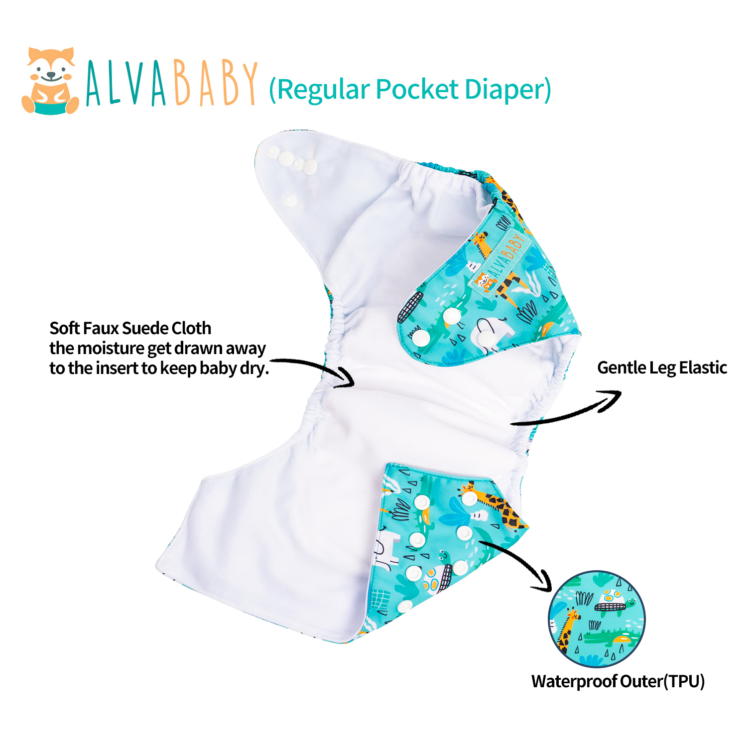 ALVABABY Positioning Cloth Diaper - One Size Adjustable Washable & Reusable Diaper for Babies and Toddlers (Giraffe, ED07A)