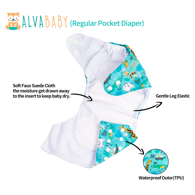 ALVABABY One Size Positioning Printed Cloth Diaper-Giraffe(ED07A)