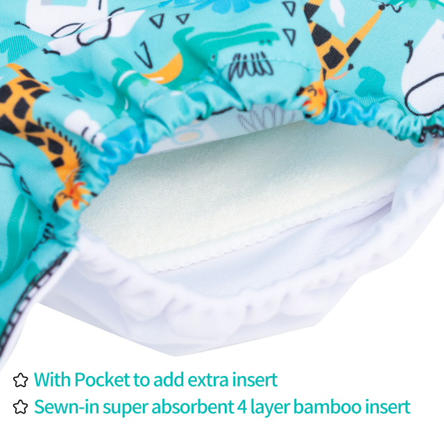 All In One Diaper with Pocket Sewn-in one 4-layer Bamboo blend insert-Giraffe  (AO-ED07A)