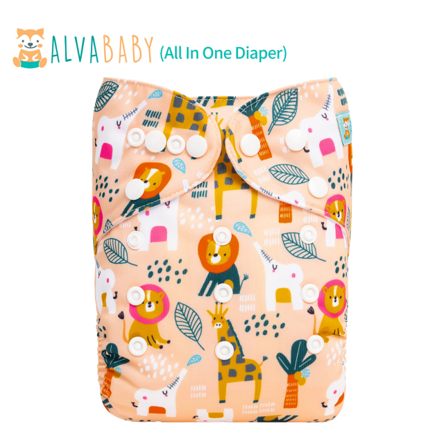 All In One Diaper with Pocket Sewn-in one 4-layer Bamboo blend insert-Animals  (AO-ED09A)