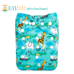 All In One Diaper with Pocket Sewn-in one 4-layer Bamboo blend insert-Giraffe (AO-ED07A)