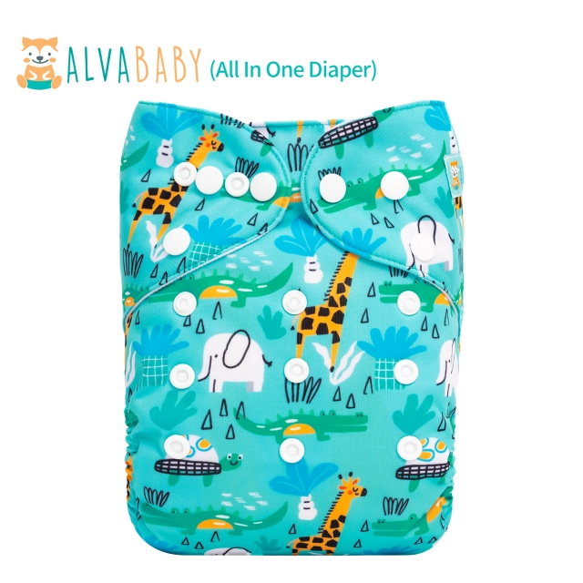 All In One Diaper with Pocket Sewn-in one 4-layer Bamboo blend insert-Giraffe  (AO-ED07A)