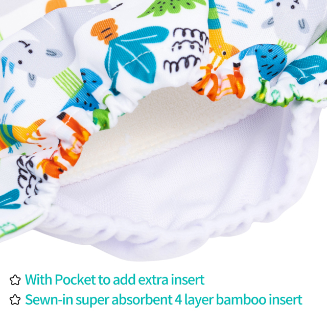 All In One Diaper with Pocket Sewn-in one 4-layer Bamboo blend insert -Animals (AO-ED08A)