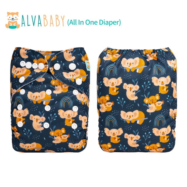 All In One Diaper with Pocket Sewn-in one 4-layer Bamboo blend insert-Koala  (AO-ED12A)