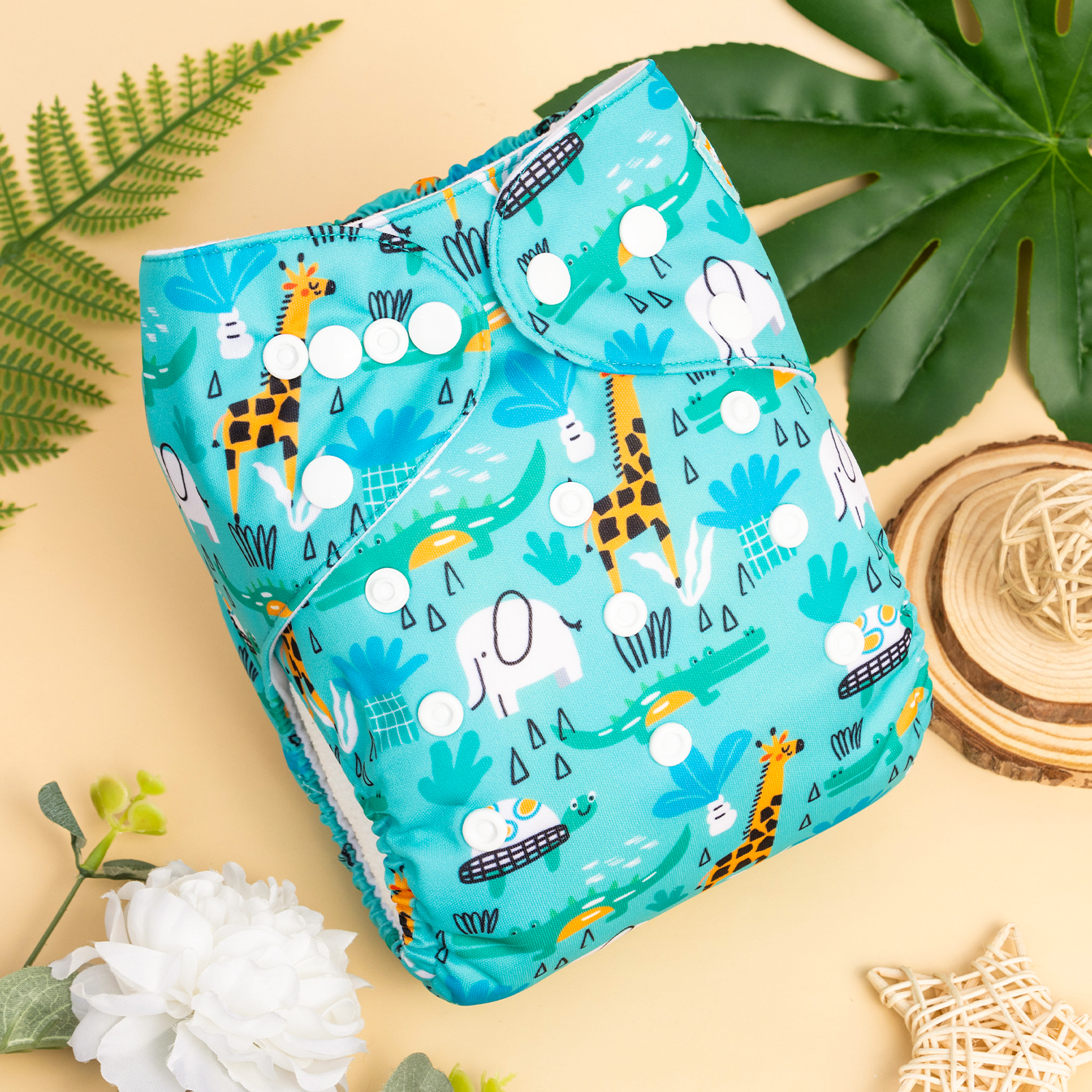 All In One Diaper with Pocket Sewn-in one 4-layer Bamboo blend insert-Giraffe (AO-ED07A)
