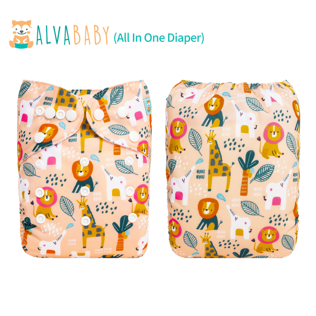 All In One Diaper with Pocket Sewn-in one 4-layer Bamboo blend insert-Animals  (AO-ED09A)