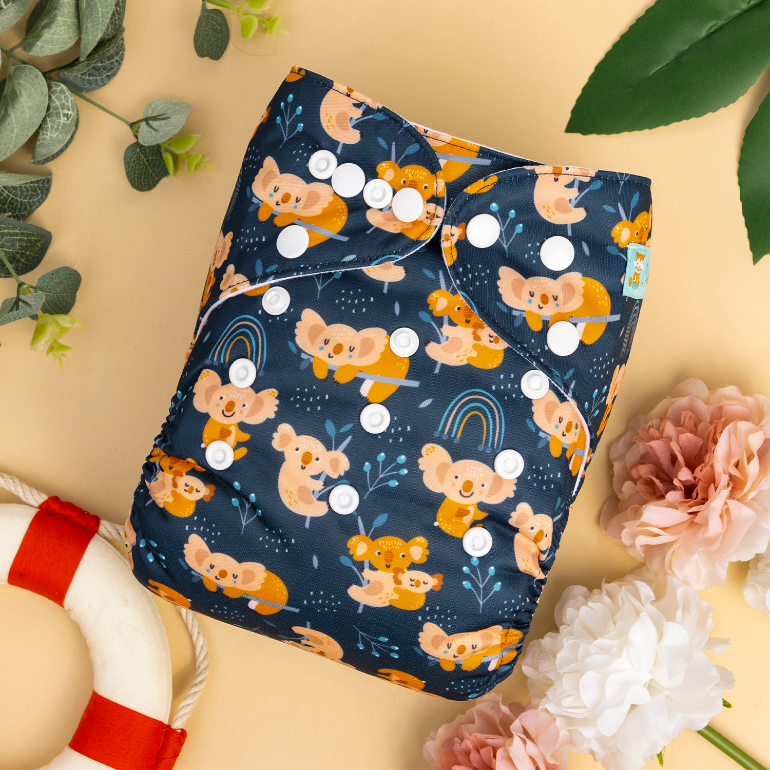ALVABABY Positioning Cloth Diaper - One Size Adjustable Washable & Reusable Diaper for Babies and Toddlers (Koala, ED12A)