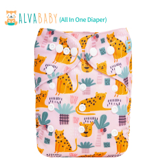 All In One Diaper with Pocket Sewn-in one 4-layer Bamboo blend insert -Cheetah (AO-ED10A)