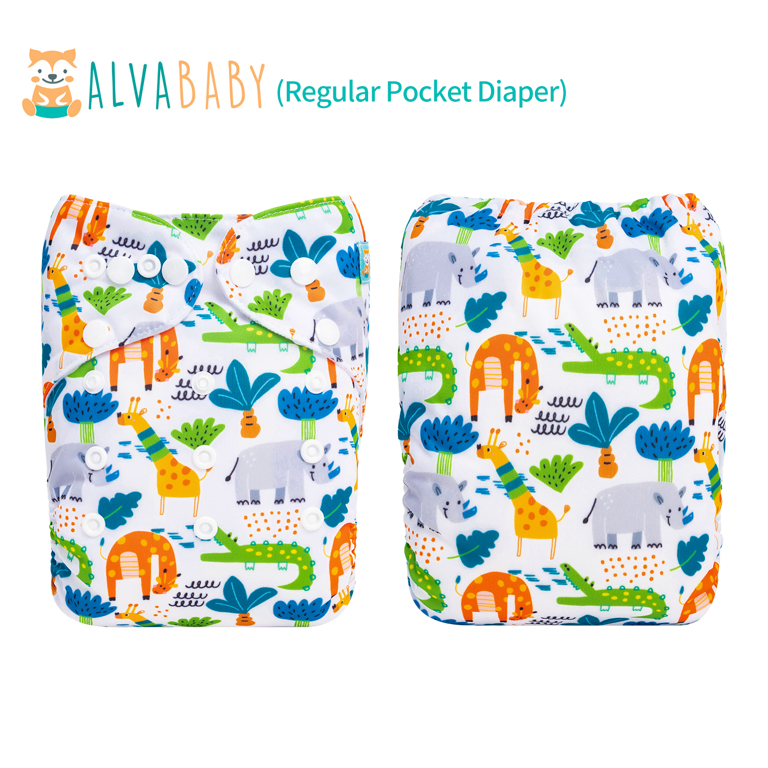 ALVABABY One Size Positioning Printed Cloth Diaper-Animals(ED08A)