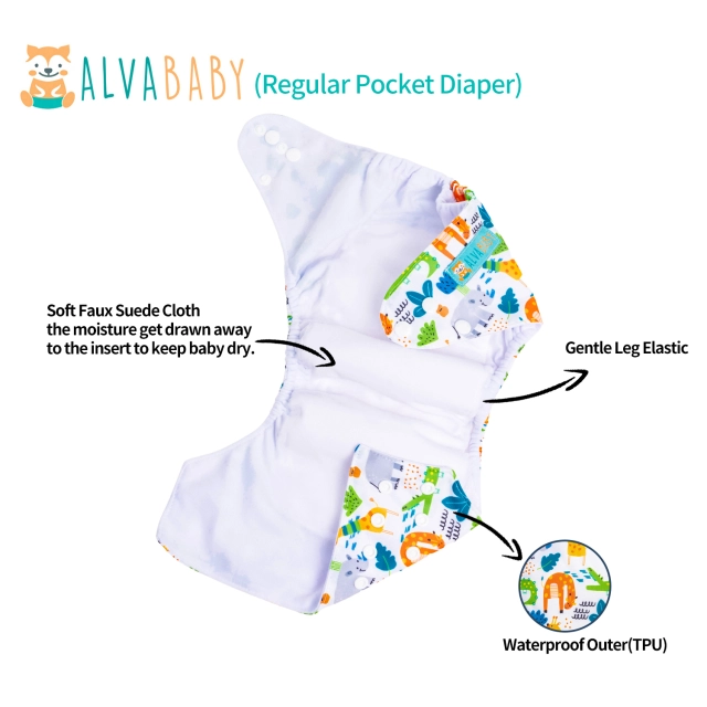 ALVABABY One Size Positioning Printed Cloth Diaper-Animals(ED08A)