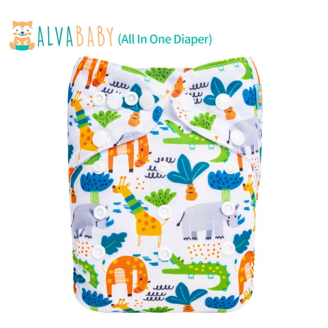 All In One Diaper with Pocket Sewn-in one 4-layer Bamboo blend insert -Animals (AO-ED08A)