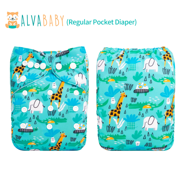 ALVABABY One Size Positioning Printed Cloth Diaper-Giraffe(ED07A)