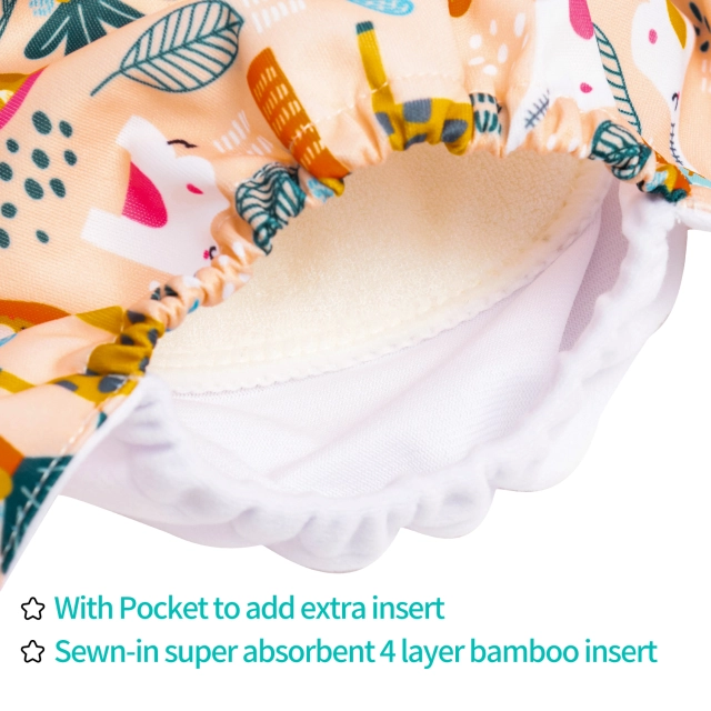 All In One Diaper with Pocket Sewn-in one 4-layer Bamboo blend insert-Animals  (AO-ED09A)