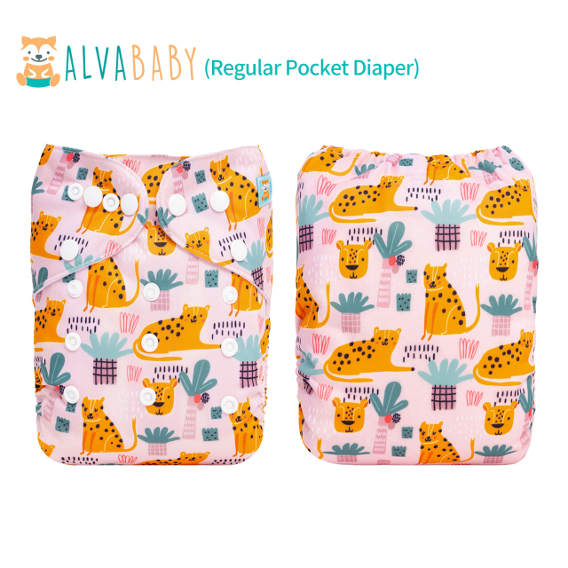 ALVABABY One Size Positioning Printed Cloth Diaper-Cheetah(ED10A)