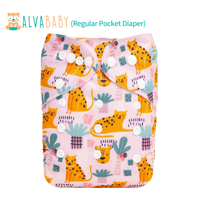 ALVABABY One Size Positioning Printed Cloth Diaper-Cheetah(ED10A)