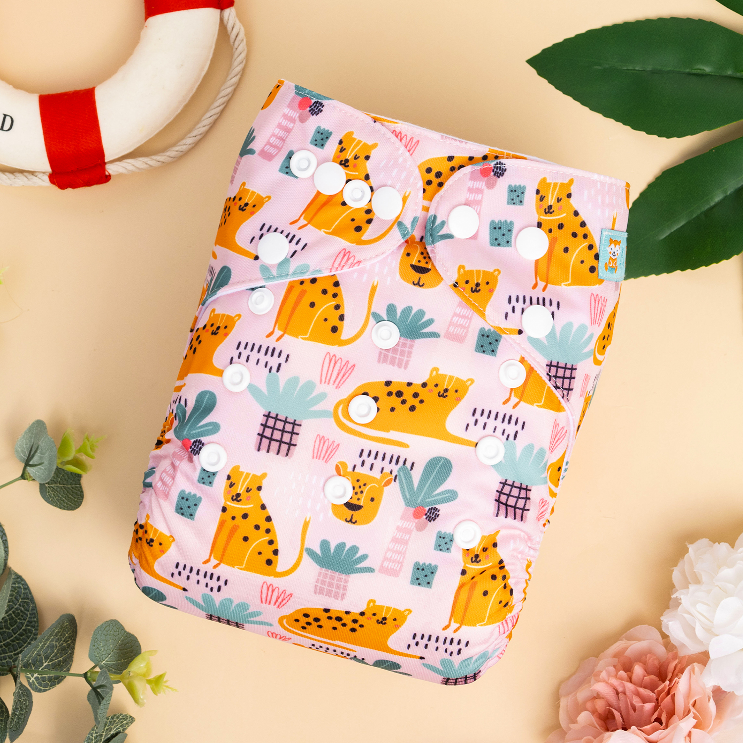 ALVABABY Positioning Cloth Diaper - One Size Adjustable Washable & Reusable Diaper for Babies and Toddlers (Cheetah, ED10A)