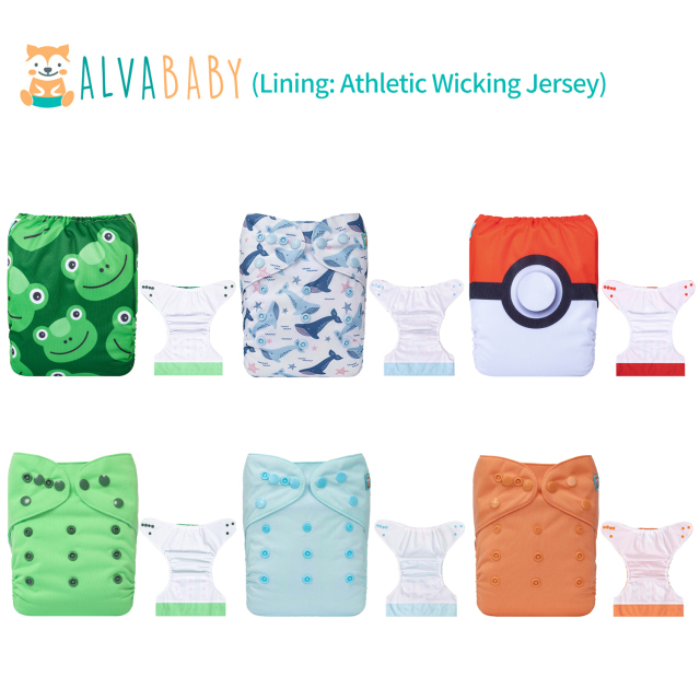 (All packs) ALVABABY 6PCS AWJ Diapers with Tummy Panels with microfiber inserts