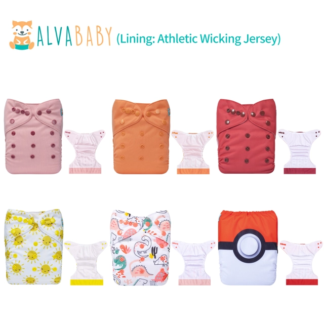 (All packs) ALVABABY 6PCS AWJ Diapers with Tummy Panels with microfiber inserts