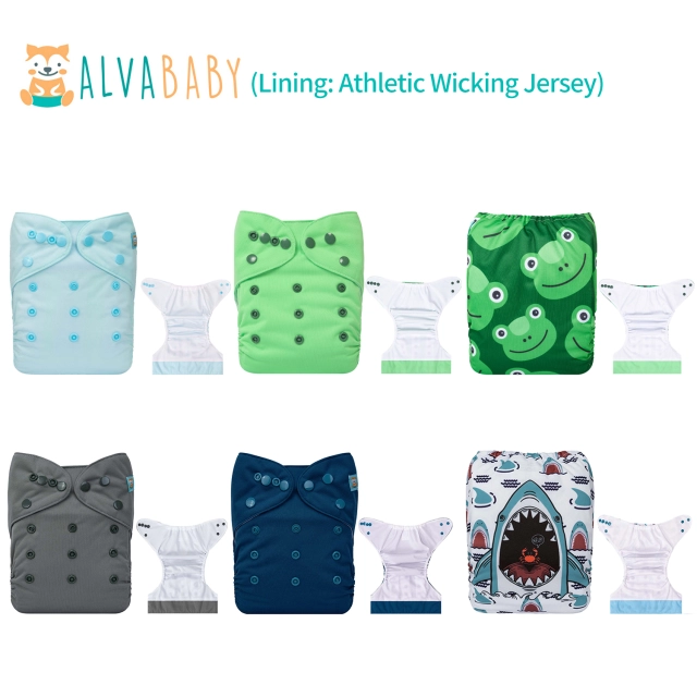 All packs) ALVABABY AWJ Cloth Diapers 6 Pack with 6pcs 4-Layer