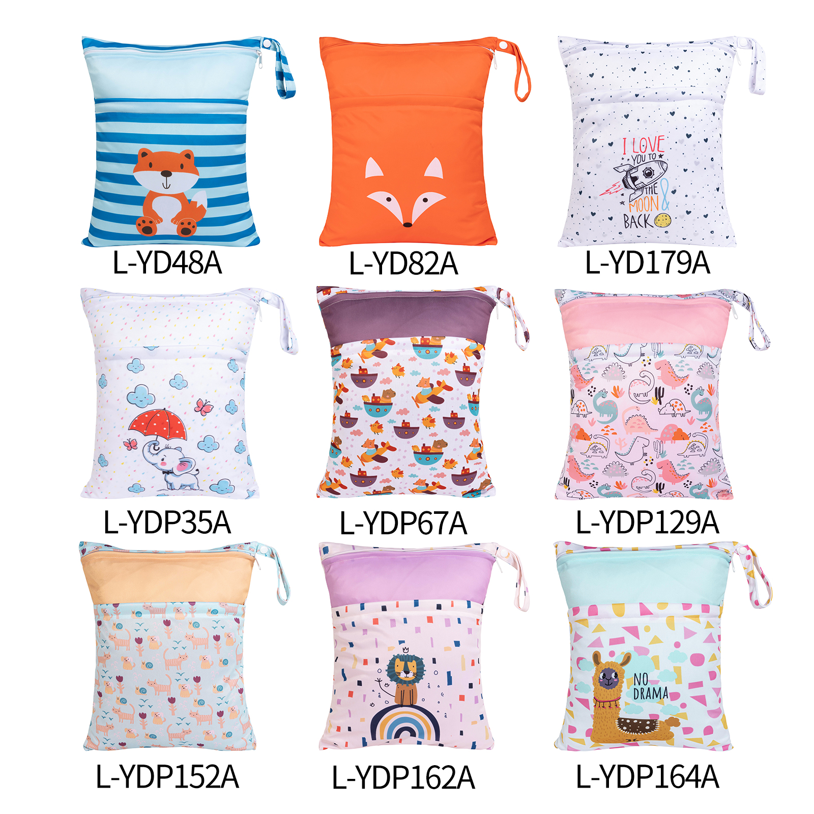(Various Patterns) Waterproof Wet Dry Bags – Reusable Cloth Diaper Bags for Travel, Beach, Pool, Gym & Daycare