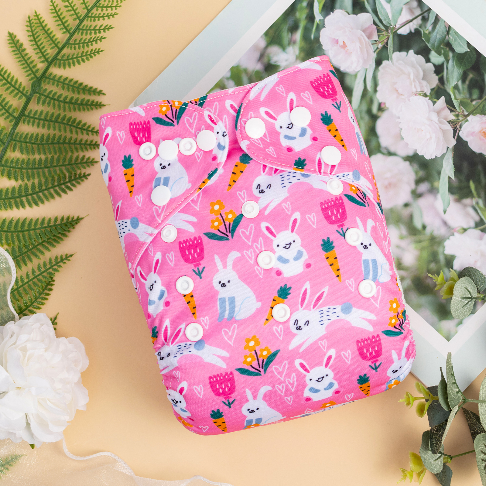 ALVABABY Positioning Cloth Diaper - One Size Adjustable Washable & Reusable Diaper for Babies and Toddlers (Rabbit, YDP216A)
