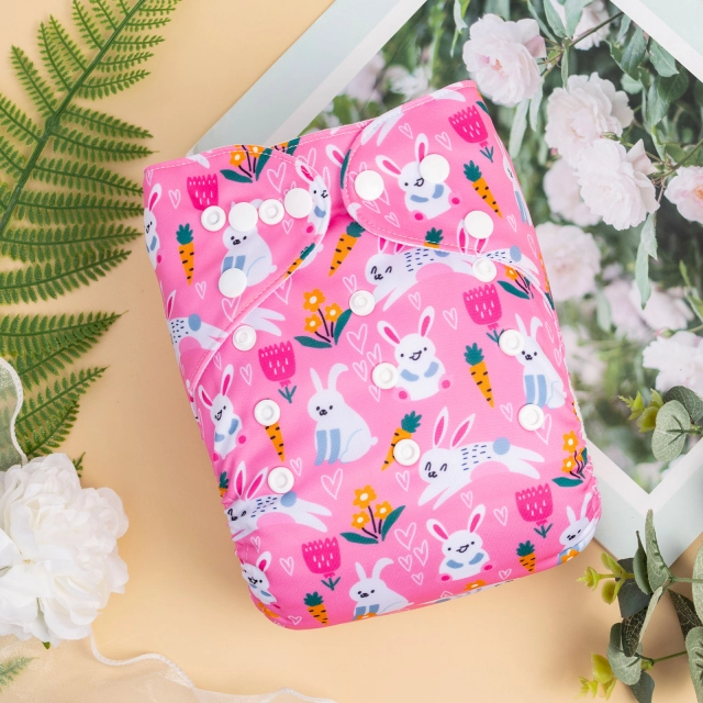 ALVABABY One Size Positioning Printed Cloth Diaper-Rabbits(YDP216A)