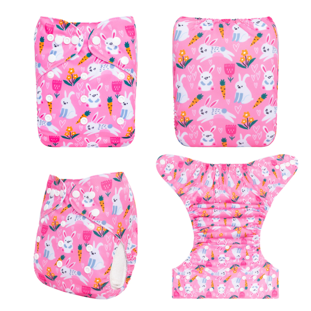 ALVABABY One Size Positioning Printed Cloth Diaper-Rabbits(YDP216A)