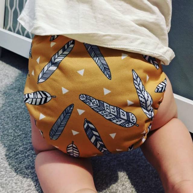 ALVABABY One Size Print Pocket Cloth Diaper -Yellow leaves(H006A)