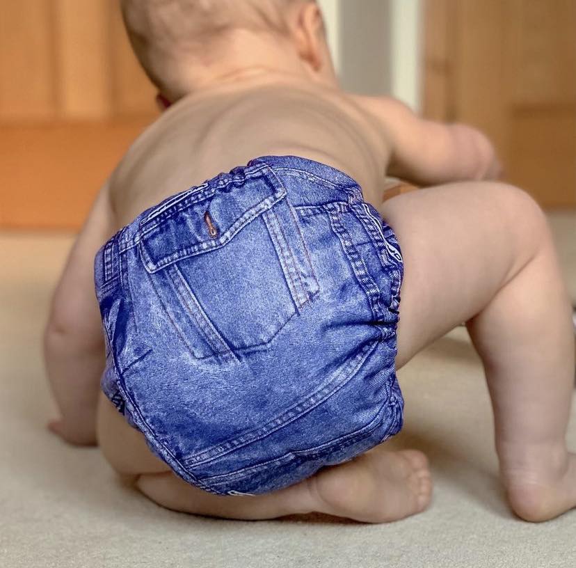 ALVABABY Bamboo Diaper One Size Reusable Cloth Diaper with one 4-layer Bamboo Blend Insert -Jean(BJ01)