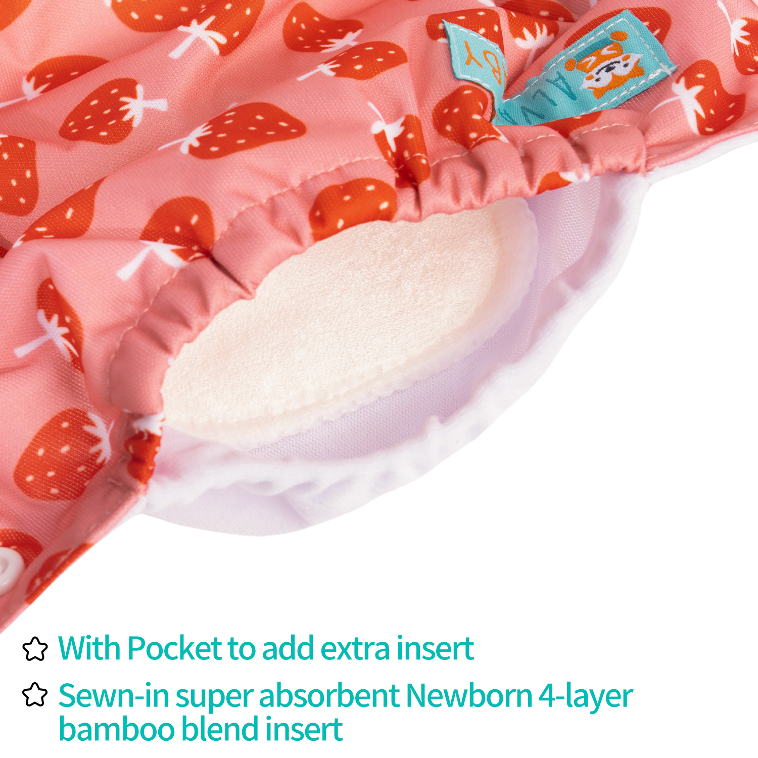 Newborn all In One Diaper with Pocket Sewn-in one Newborn 4-layer Bamboo blend insert-Strawberry(SAO-H441A)