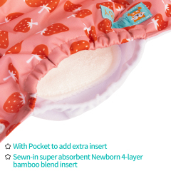 Newborn all In One Diaper with Pocket Sewn-in one Newborn 4-layer Bamboo blend insert-Strawberry(SAO-H441A)