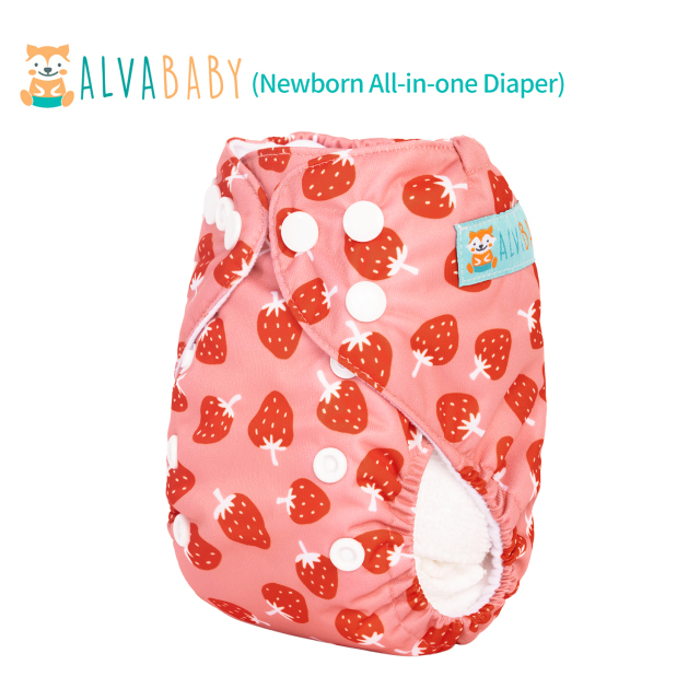 Newborn all In One Diaper with Pocket Sewn-in one Newborn 4-layer Bamboo blend insert-Strawberry(SAO-H441A)