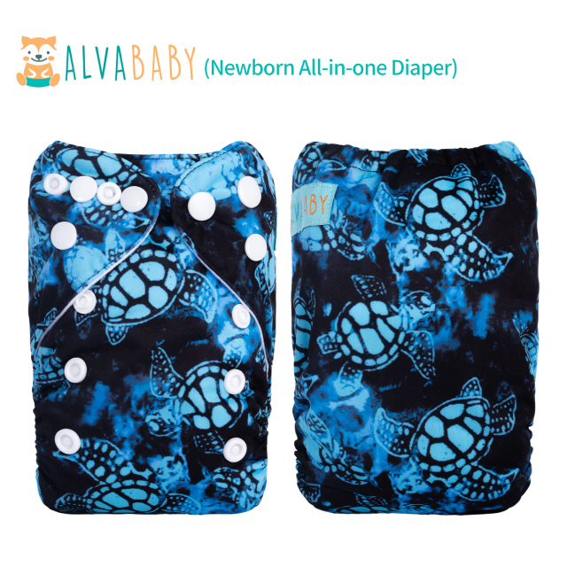 Newborn all In One Diaper with Pocket Sewn-in one Newborn 4-layer Bamboo blend insert-Turtle(SAO-H022A)