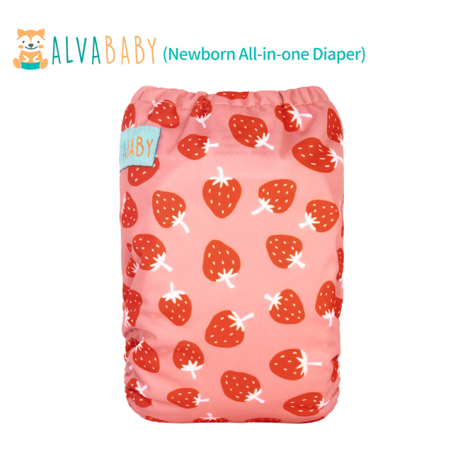 Newborn all In One Diaper with Pocket Sewn-in one Newborn 4-layer Bamboo blend insert-Strawberry(SAO-H441A)