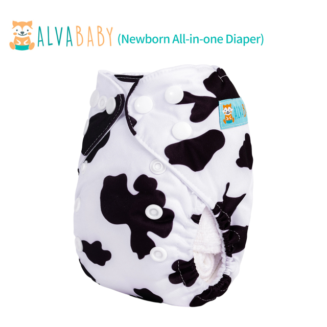 Newborn all In One Diaper with Pocket Sewn-in one Newborn 4-layer Bamboo blend insert-Cow (SAO-A10A)