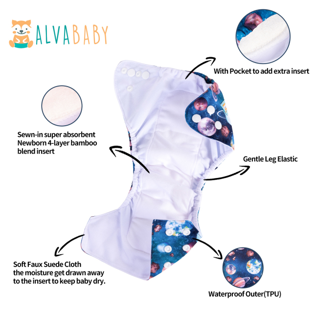 Newborn all In One Diaper with Pocket Sewn-in one Newborn 4-layer Bamboo blend insert-Planet(SAO-H435A)