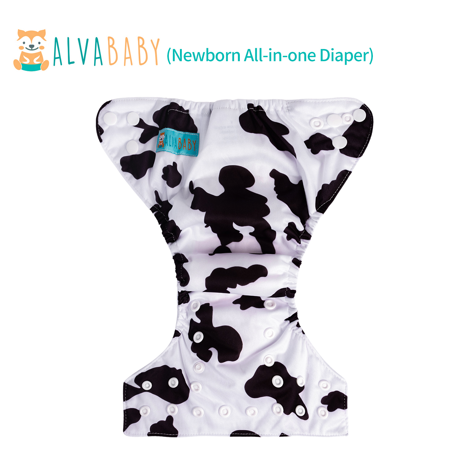 Newborn all In One Diaper with Pocket Sewn-in one Newborn 4-layer Bamboo blend insert-Cow (SAO-A10A)